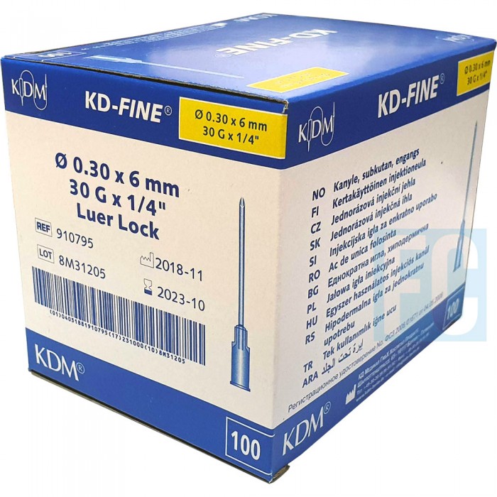 Игла однораз. стерил. 0,3х12 мм, 30G (100 шт) KD-FINE 900758 