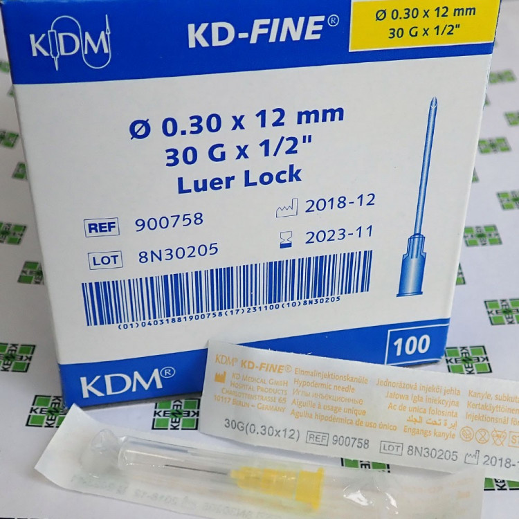 Игла однораз. стерил. 0,3х12 мм, 30G (100 шт) KD-FINE 900758 