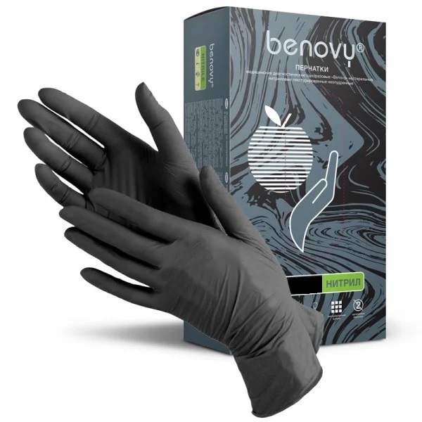 Перчатки  BENOVY Нитрил. текстур.неопуд. 3,5 г (50 пар)  S, ЧЕРН  24482 К  20457 М